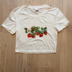 Coquette Aesthetic Strawberry Print Cropped T-Shirt White Y2K